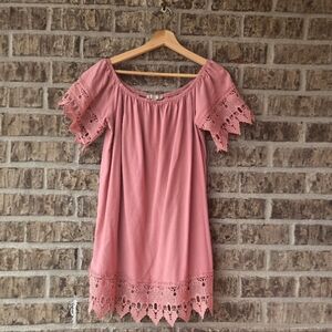 iris Women's Dusty Rose Off-Shoulder Lace Trim Dress